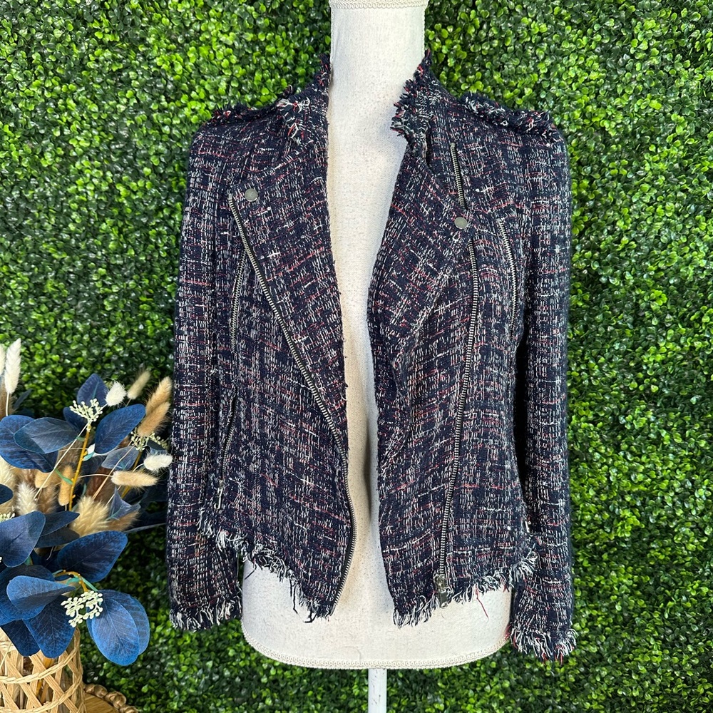 NWOT Zara Women's Tweed Blazer zip up raw hem